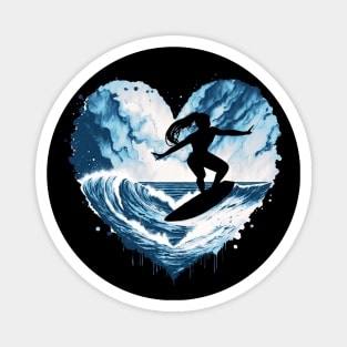 Female Surfer Watercolor, Catching Waves, ocean, Big wave, blue, sea, surf, surfer, water Magnet